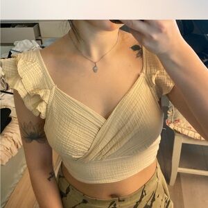 Ruffled Beige Crop Top